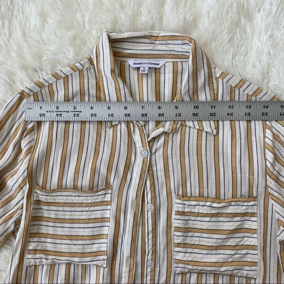 Always And Forever Striped Button Up Blouse | White & Yellow | Small - Picture 5 of 6